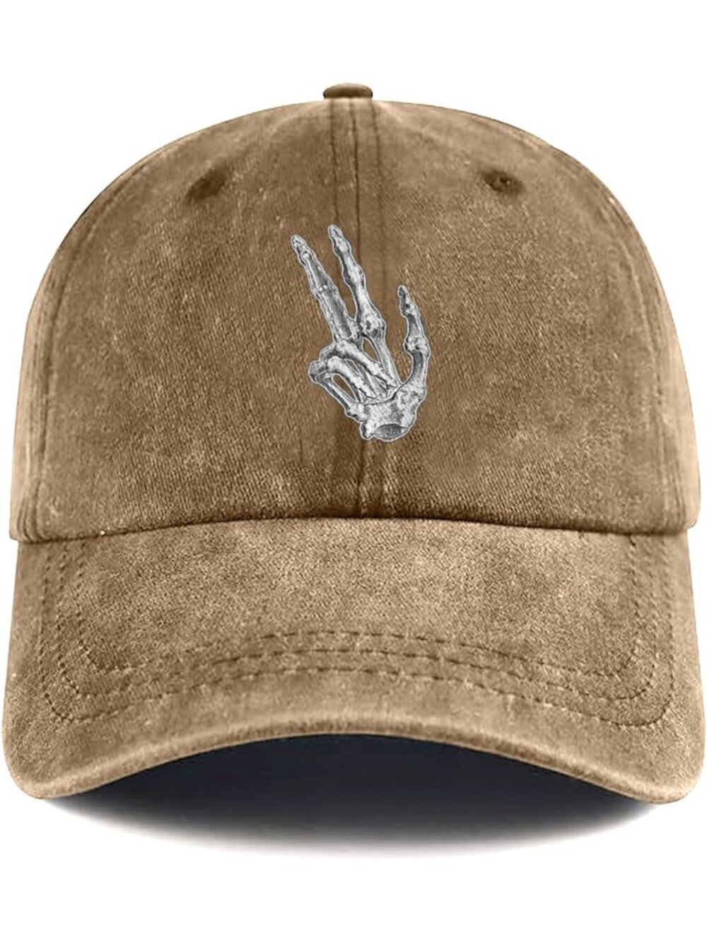 Unisax Khaki Funny Cotton Washed Denim Halloween Baseball Skeleton Hands Cap